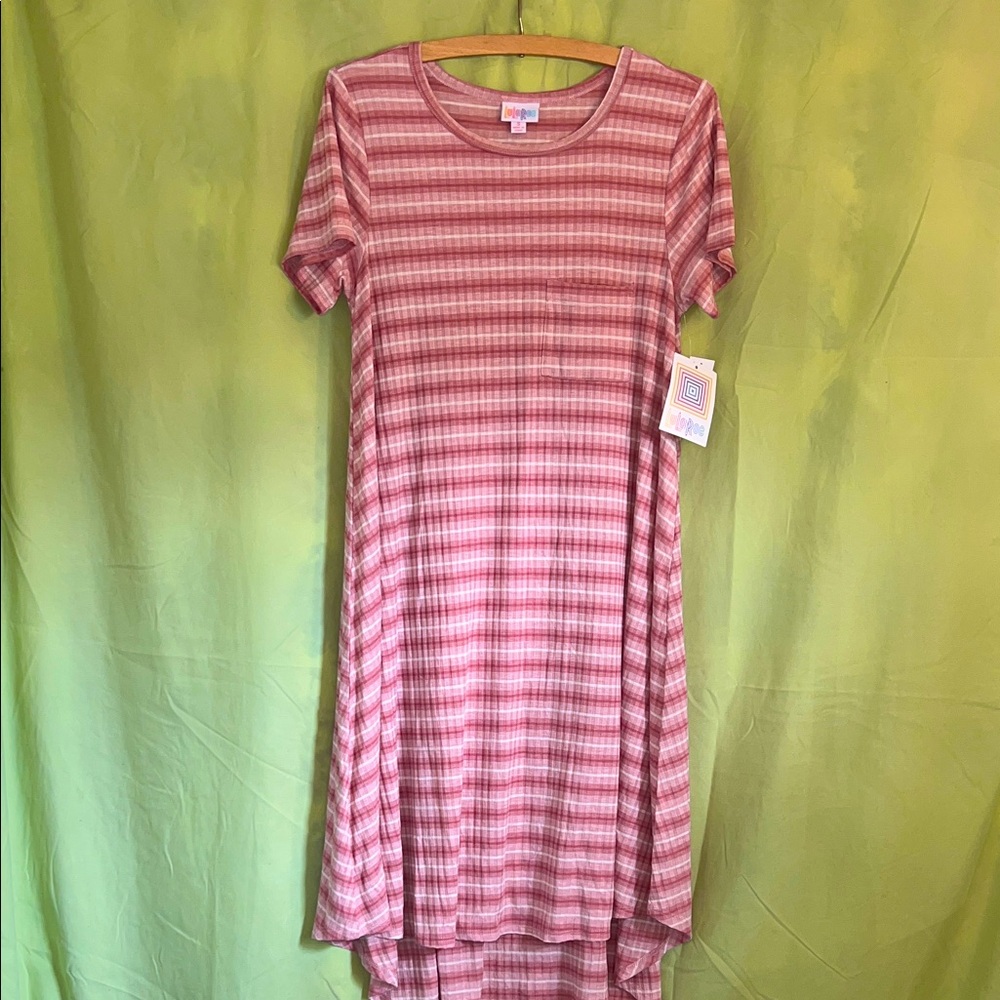 NWT LuLaRoe Pink Carly stripped short Sleeve dress - Picture 2 of 10